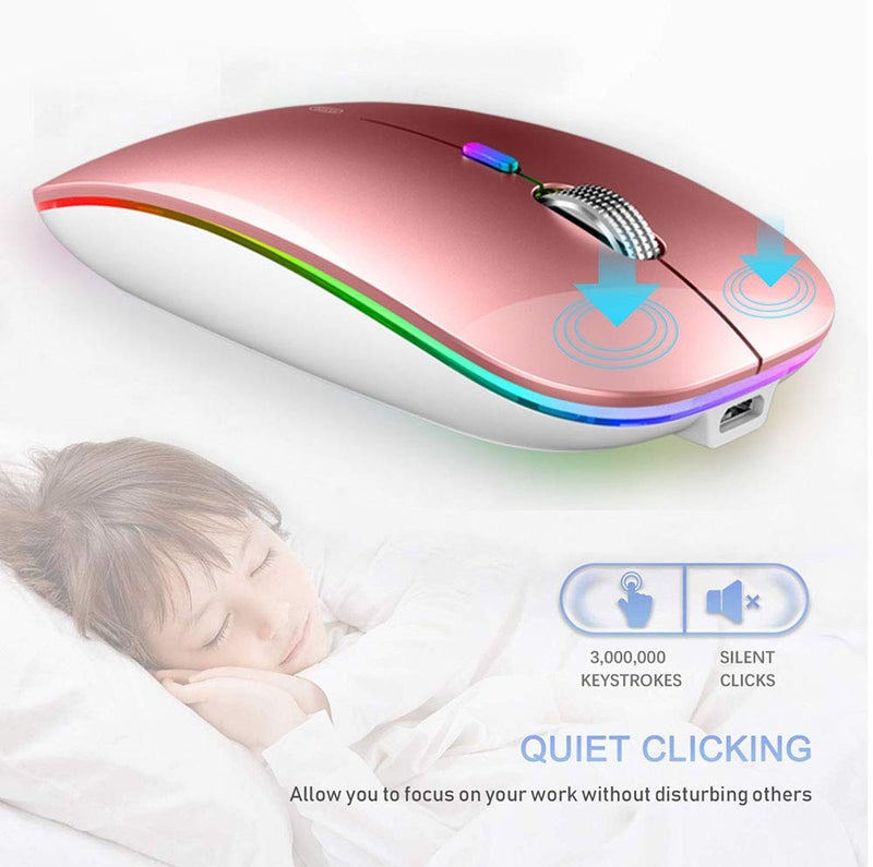 TENMOS Wireless Bluetooth Mouse, LED Slim (BT 5.1 + USB) 2.4GHz Rechargeable Silent Mouse with Type C Adapter for Laptop/MacBook/iPad OS 13 and Above (Rose Gold) - Image 3